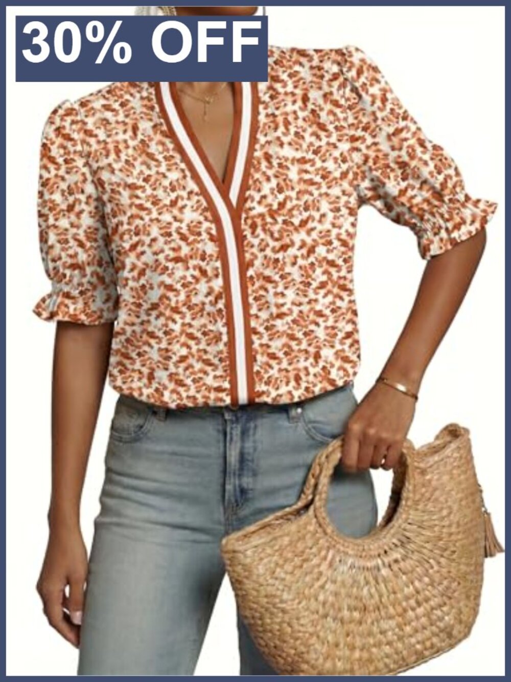 Womens Boho Floral Ruffle Puff Sleeve V Neck Tunic Blouse Top